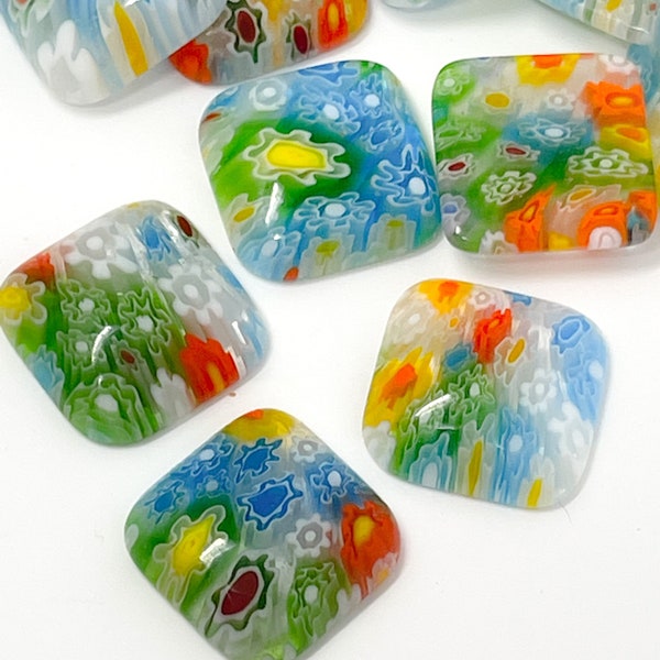 10 Venetian Millefiori Cabochon Beads, NO HOLE, Artisan Lampwork Beads, Abstract Glass Beads