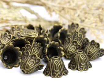 Bead caps antique bronze ethnnic bell shape bead caps 15mm x12mm Qty 20