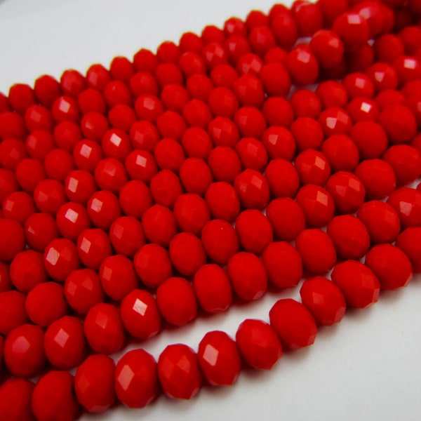 75 Opaque Solid Color Glass Beads Strands, Faceted, Rondelle, FireBrick, 4x3mm
