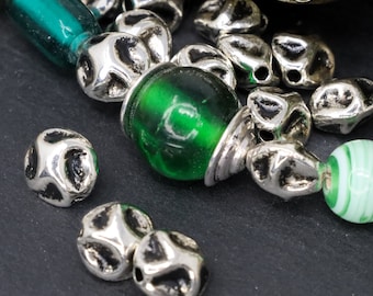 Antique Silver Pinched Metal Bead - Silver Metal Spacer Bead - Saucer Bead - Patterned Beads - Qty 24