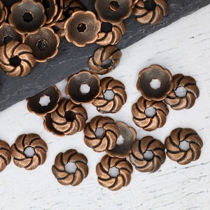 Rotkupfer Perlenkappen, Florale Perlenkappen, Metallperlenkappen, Kupfer Metallperlen, Kupfer-Distanzperlen - Qty 24