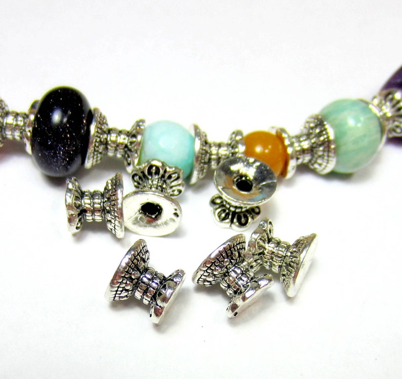 20 Double bead caps antique silver spacer beads jewelry making bead caps 9.5mm x 8mm jewelry making supplies