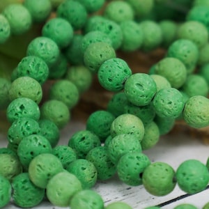 1 Strang Natürliche Lava Perlen grüne runde Lava Perlen Diffusor Perlen Herrenschmuck Mala Perlen zzxx