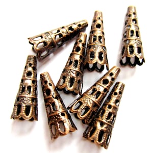 36 Perlenkappen Antiqued Kupfer Filigree Perlenkappen Kegel 22 mm x 9 mm