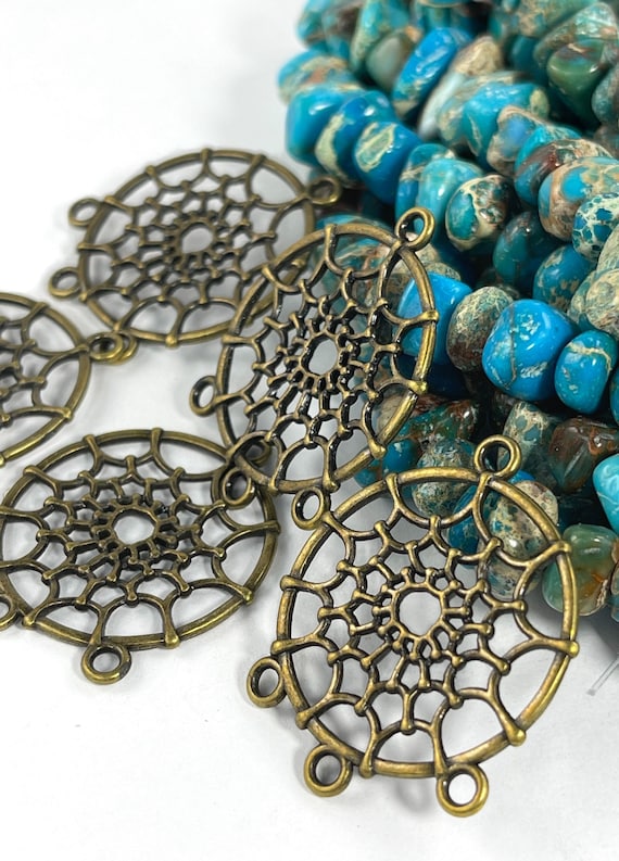 Dream catcher chandeliers native American jewelry supply Bronze pendant connectors spider web 34mm x 28mm Qty 6