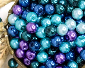 Ocean Mix Glass Pearl Beads, Glass Pearl Spacer Beads, 6mm Round Coastal Tones for Beachy Bracelets Jewelry Making, Qty: 30, 50 or 100 pcs
