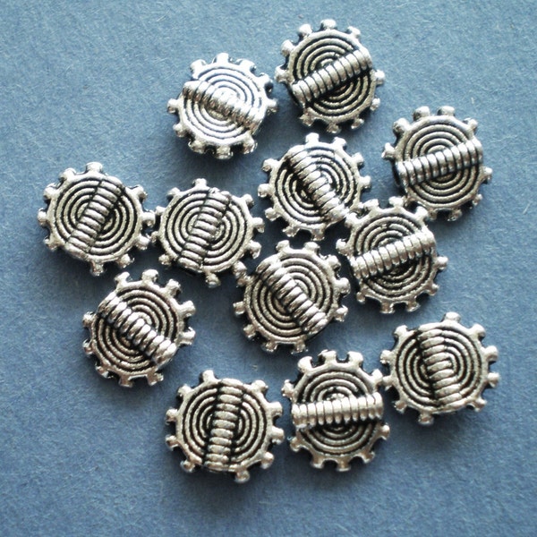 24 Silver Beads round flat spacer beads ethnic focal beads antique silver beads silver coin disc