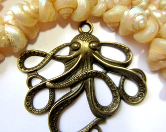 3 pc. Antique bronze octopus pendants jewelry charms 47mm x 44mm steampunk supply nickle safe lead safe