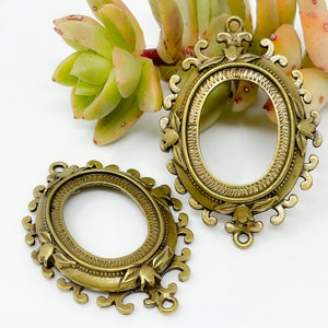 Bronze Victorian Cabochon Pendant Settings – 58mm Oval Settings for Cameos, Resin Art, or Handmade Jewelry – Qty 2