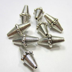 Antique Silver Tibetan Bicone Beads, 22x10mm Textured Metal Spacer Beads for Boho Necklaces Bracelets and Mala Designs, Qty: 10