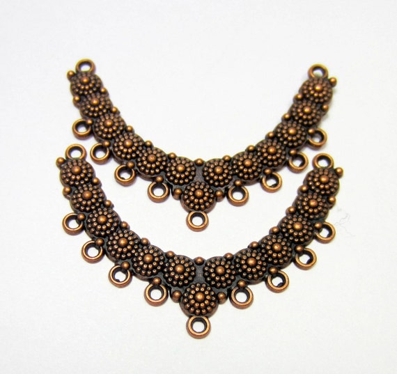 Antique copper necklace enhancer jewelry charm boho chic tribal, bohemian  jewelry connector crescent moon 40mm x 57mm
