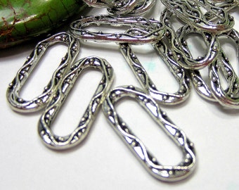 Antyczne srebrne ogniwa do biżuterii, owalne łączniki do naszyjnika, dwustronne, antyczne srebro, metal, 21 mm x 19 mm, ilość 24