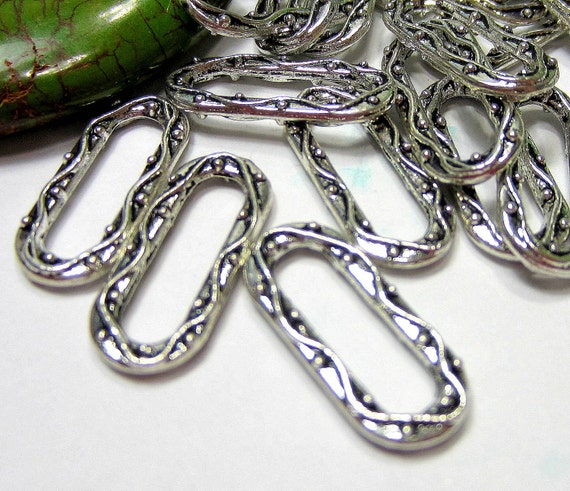 Antique Silver jewelry links oval necklace connectors double sided antique silver metal 21mm x 19mm Qty 24