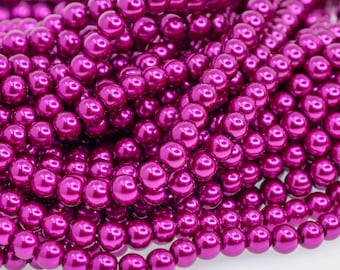 Glasperlen, runde Perlmuttperlen, magentafarbenes Kamelien-Finish, klassische Schmuckdesigns