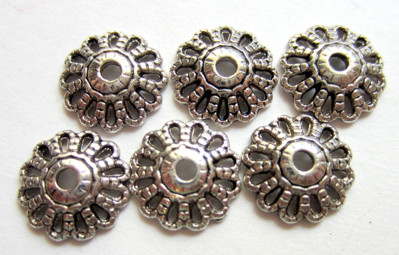 30 Bead caps Tibetan antique silver metal 12mm x 3mm DIY jewelry supplies flower shape jewelry finding image 1
