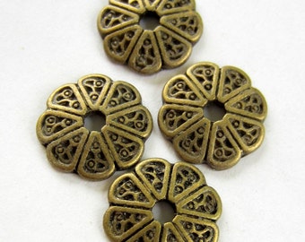 30 Bead caps antique bronze 13mm lead free nickle free  jewelry supply vintage style