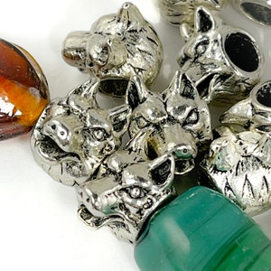 10 Large Hole Metal Beads, Wild Wolves Dogs Spacer beads large hole 15x11mm: Hole 8mm