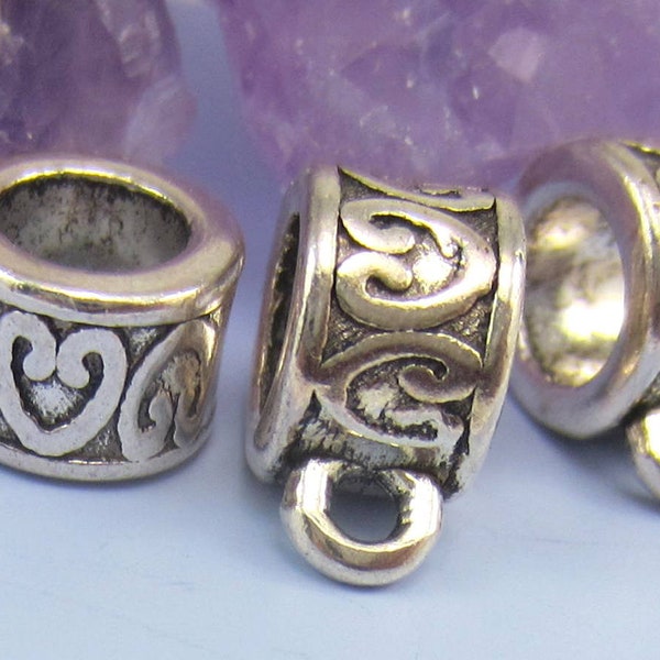 18 Antique silver hangers Charm hangers jewelry  making supplies  pendant hangers bead hangers  bail beads large hole bead