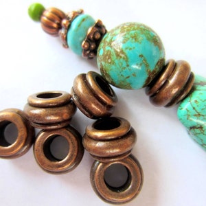 Antique copper Metal bead classic or ethnic style boho chic jewelry supply 10mm large hole beads Qty:  24
