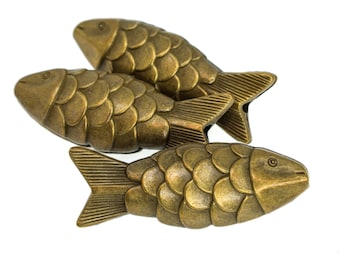Bronzefarbene Fischperlen, große Perlen im europäischen Stil, maritimer Anhänger, Statement-Schmuck