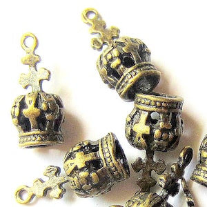 6 Crown charms antique bronze  18mm 9mm bracelet dangle charms