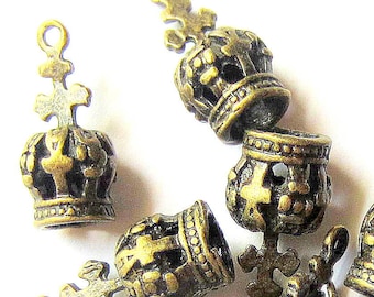 Crown charms antique bronze  18mm 9mm bracelet dangle charms Qty 6