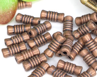 Tibetan Style Tube Beads - rotes Kupfer, 9.5 x 4 mm, Boho Spacer Perlen für Armbänder, Halsketten, Ohrringe & DIY Schmuckherstellung - Menge 30