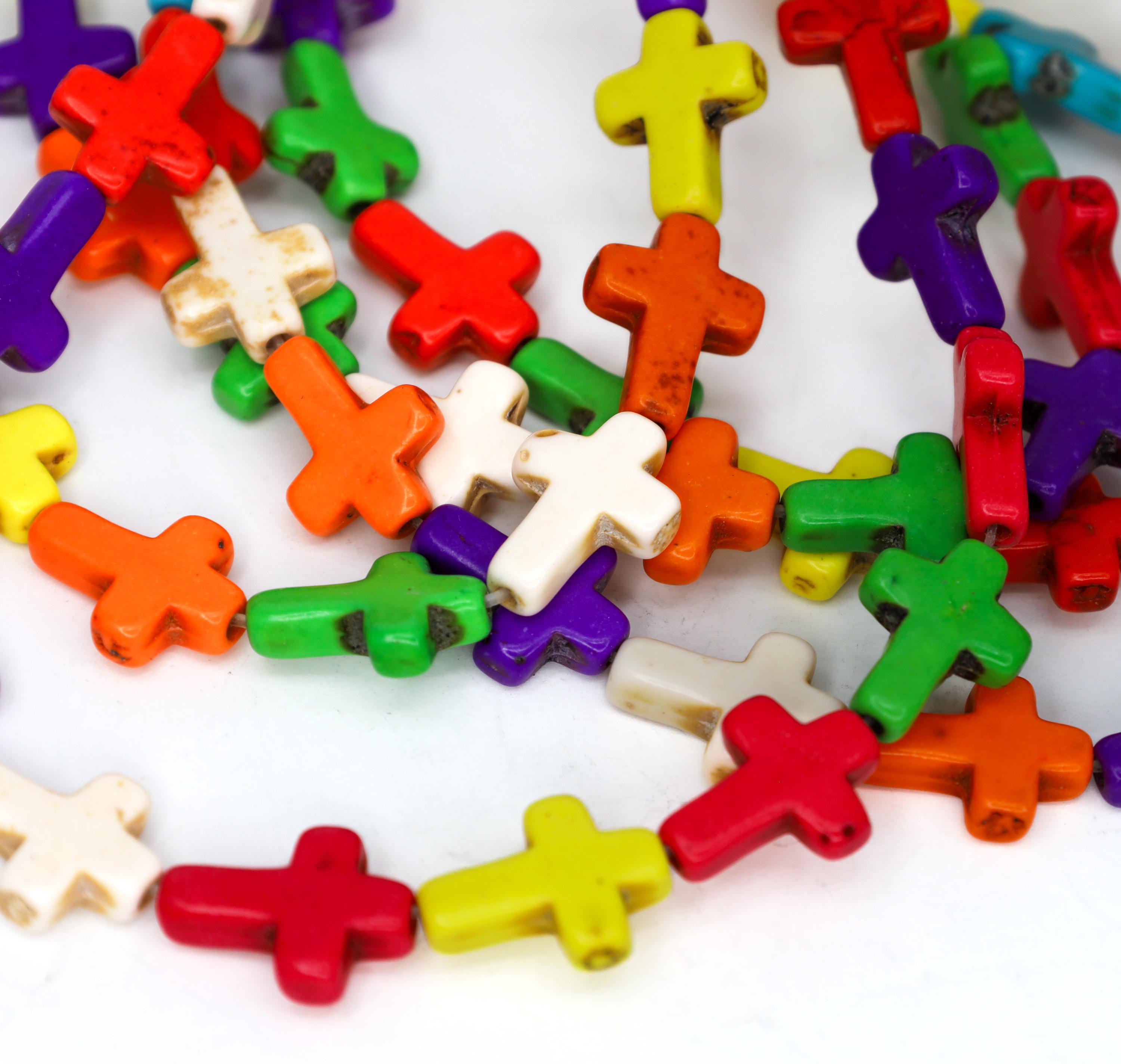 Turquoise Howlite Cross Beads Multi. Color Stone Cross Charms Jewelry ...