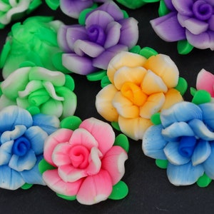 Handmade Polymer Clay Roses, Mixed Color Floral Beads, Clay Rose Charms, Jewelry Making Supplies, Colorful Mini Flowers, Qty: 6
