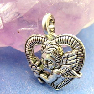 Antique Silver Cupid Charms, 20mm Double-Sided Cherub Pendants for Valentine Jewelry, Wedding Favors, Romantic DIY Crafts, Qty: 10