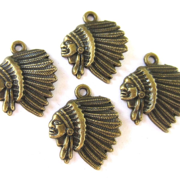 18 Bronze indian chief charm,  native  American charms,diy jewelry, metal charms, Indian head cowgirl jewelry 22mm x 19mm Bus13103(SR6-6),