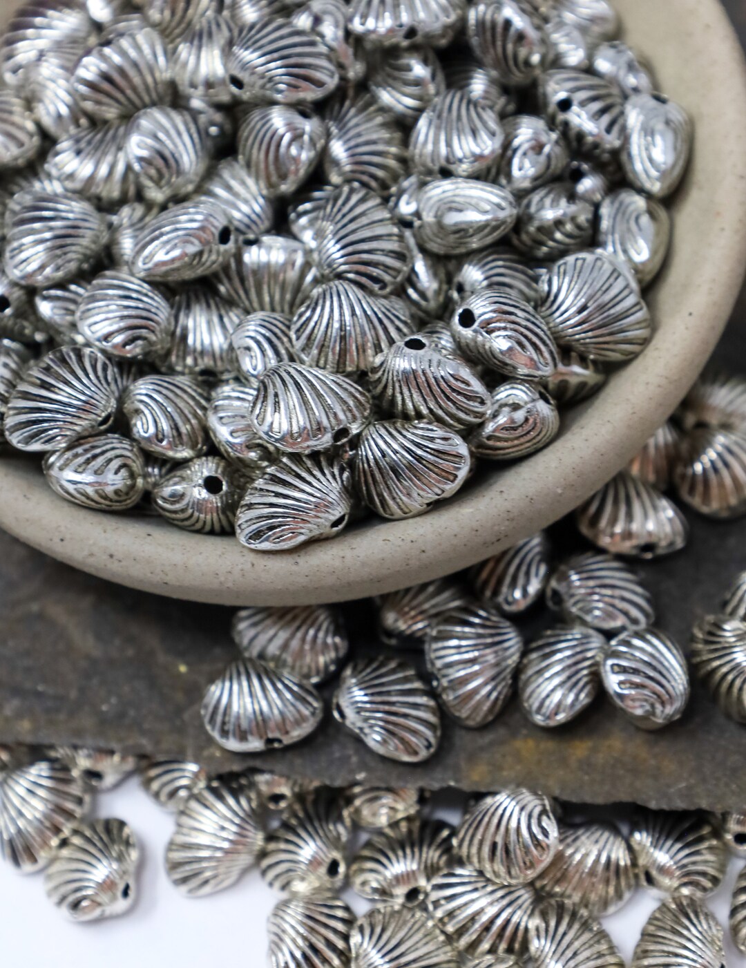 Antique Silver Clam Shell Spacer Beads, Metal Spacer Beads, Metal Beads ...