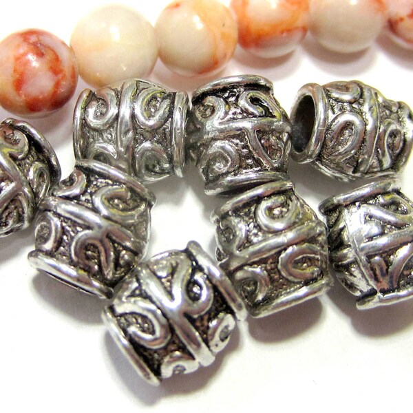 24 Metal beads antique silver spacers jewelry making Large hole beads 8mm x 7mm  no lead no nickel