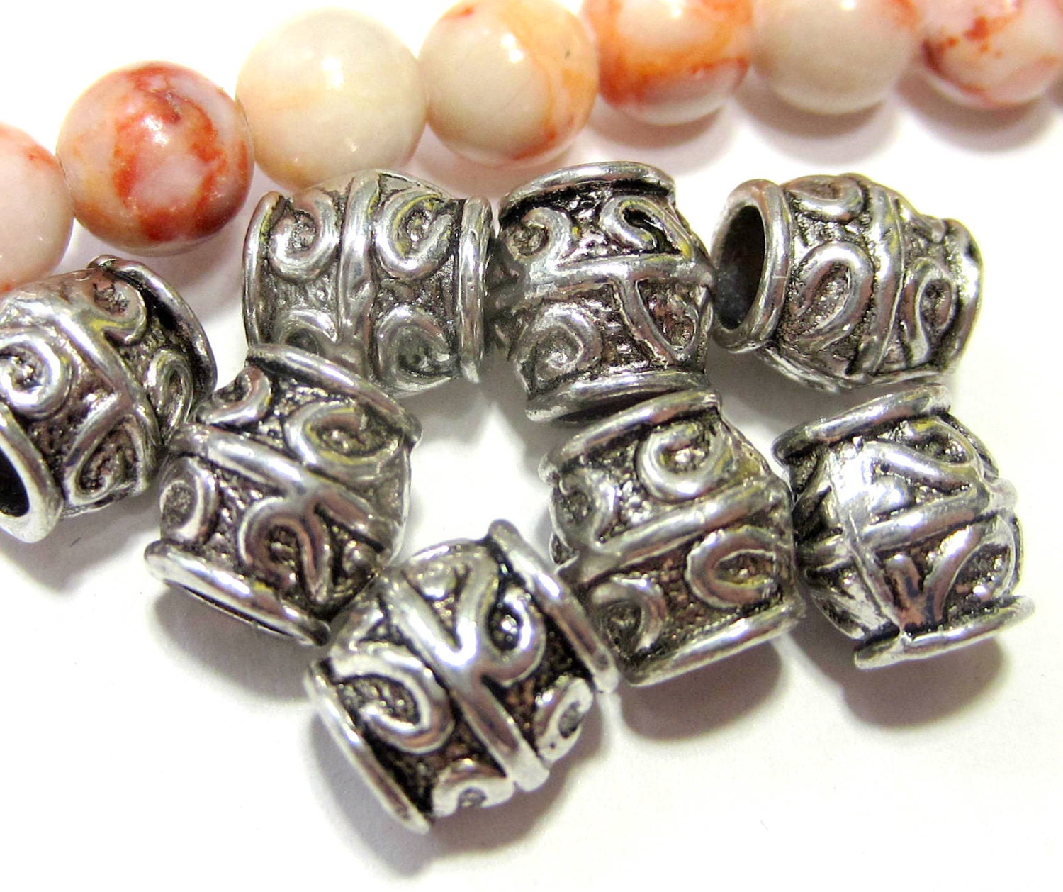 24 Metal Beads Antique Silver Spacers Jewelry Making Large Etsy