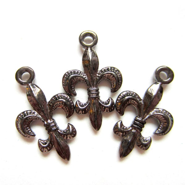 6 Fleur De Lis charms gun metal black pendants jewelry craft 24 x 14 x 3mm