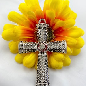 Silber Kreuz mit Strasssteinen Anhänger Schmuck Charms antikes Silber mittelalterliches Kreuz 79 mm x 60 mm x 8 mm
