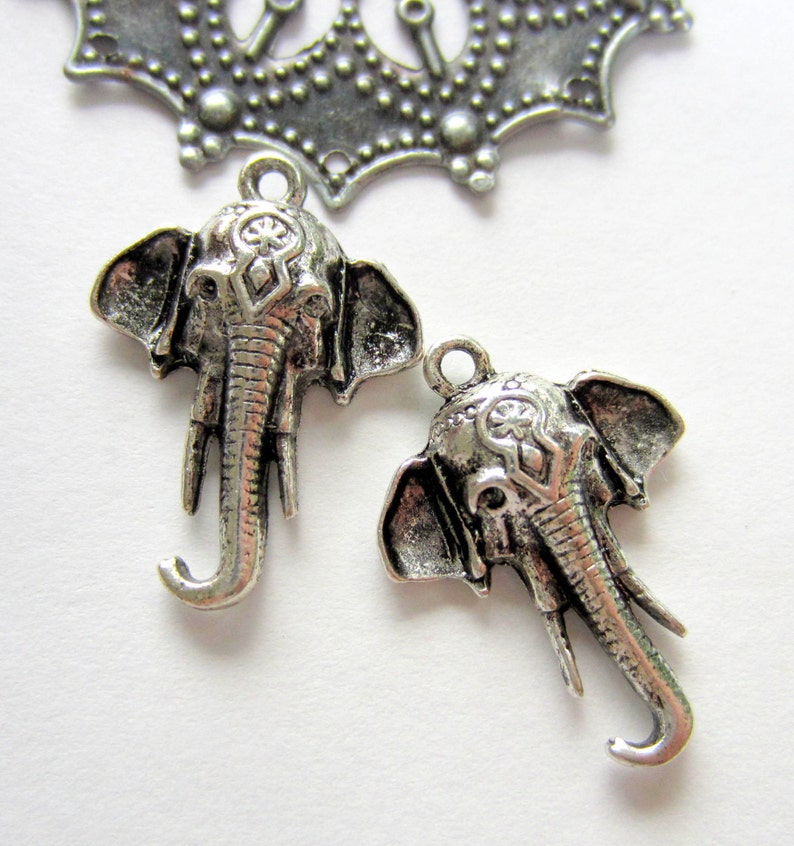 6 Elephant charms jewelry pendants antique silver metal earring dangles 25mm x 18mm image 1