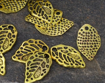 Antique Gold Leaf Charms, Gold Metal Charms, Metal Leaf Pendants, Leaf Jewelry Supplies Qty 24