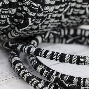 Black and White Patterned Cotton Cord - Textile Wrap Cord - 6mm Ethnic Style Cord - Qty 1 Yard