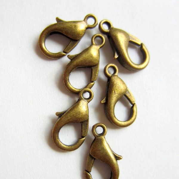 30 lobster claw clasp antique bronze jewelry closure craft supplies 6mm 12mm