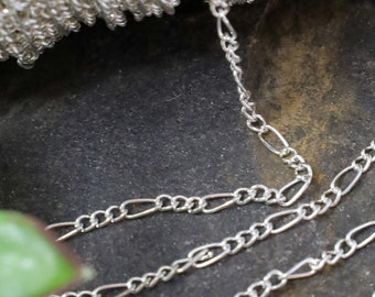 10ft Handmade Antique Silver Unwelded Mother-Son Chain, Figaro Silver Chain, Silver Jewelry Chain, Unfinished Iron Metal Chain