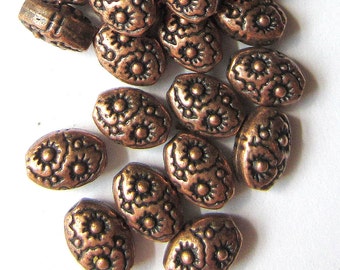 30 Antique Copper beads oval embossed Tibetan style 8mm x 6mm