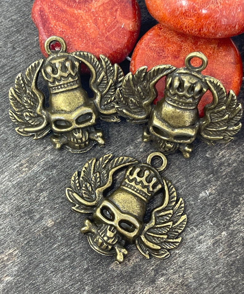 4 Winged Skull charms bronze antique skeleton pendants metal craft jewelry supplies image 3