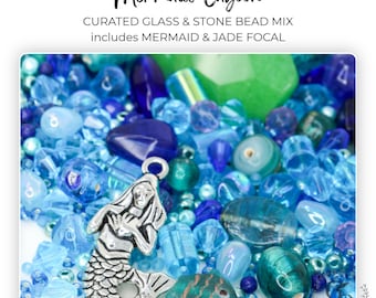 Mix de miçangas Mermaid Lagoon, miçangas de vidro azul-esverdeadas, materiais para confecção de joias com tema oceânico