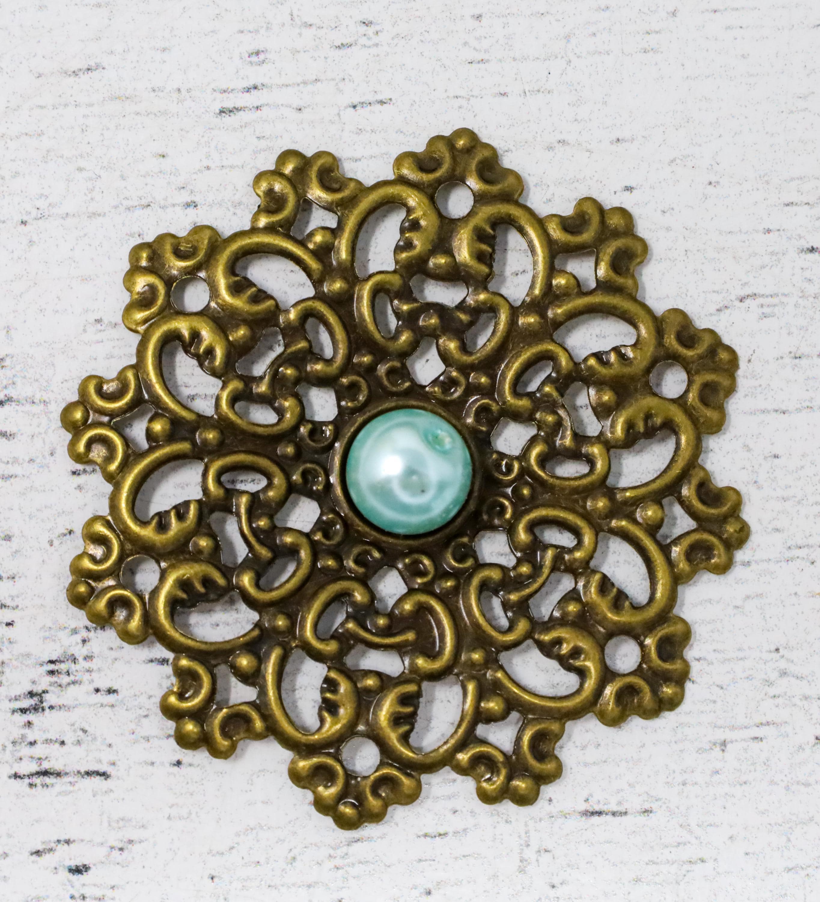 Antique Bronze Filigree Medallion Wraps, Victorian Style  display picture 3