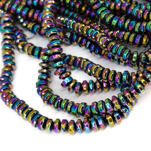 Non-Magnetic Hematite Beads, Multi-Color Plated Disc Beads, Rainbow Metallic Spacer Beads, Polished 6x3mm Hematite Strands, 15.7" Strand image 7