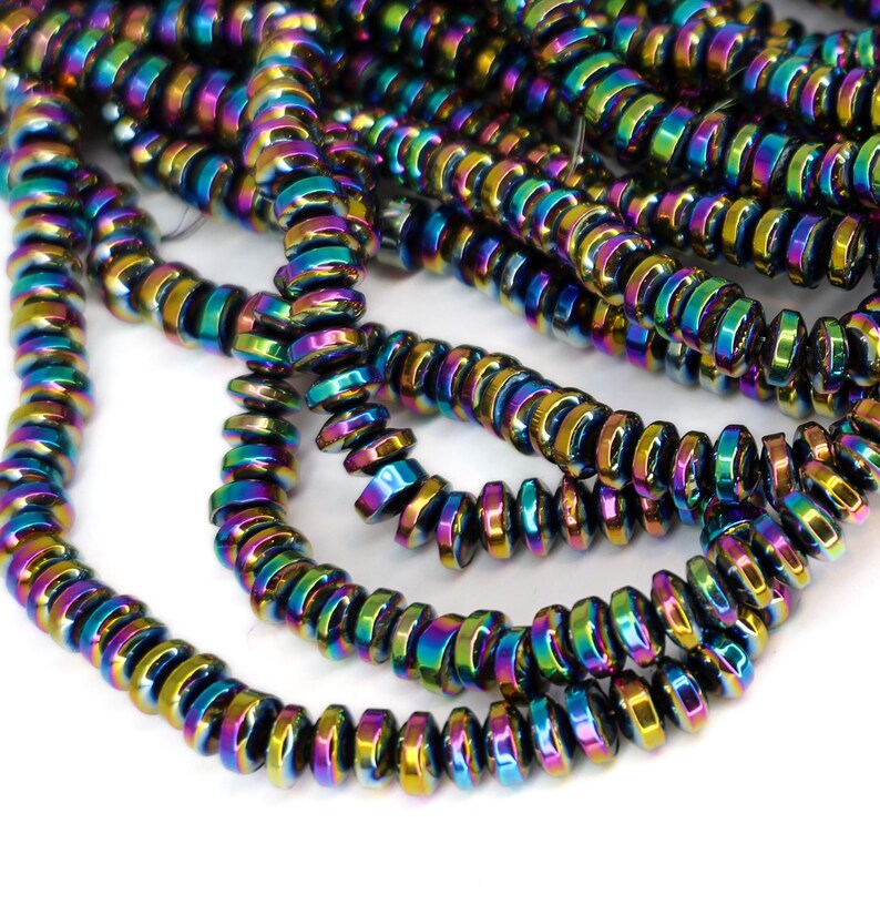 Non-Magnetic Hematite Beads, Multi-Color Plated Disc Beads, Rainbow Metallic Spacer Beads, Polished 6x3mm Hematite Strands, 15.7" Strand image 7