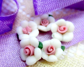 White Porcelain rose 9mm x 8mm victorian jewelry embellishments wedding flowers handmade cabochon flower 8pc