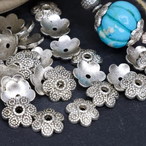 Multi-Petal Silver Floral Bead Cap - Silver Metal Bead Caps - Floral Decorative Bead Supplies - Silver Caps - Qty 24