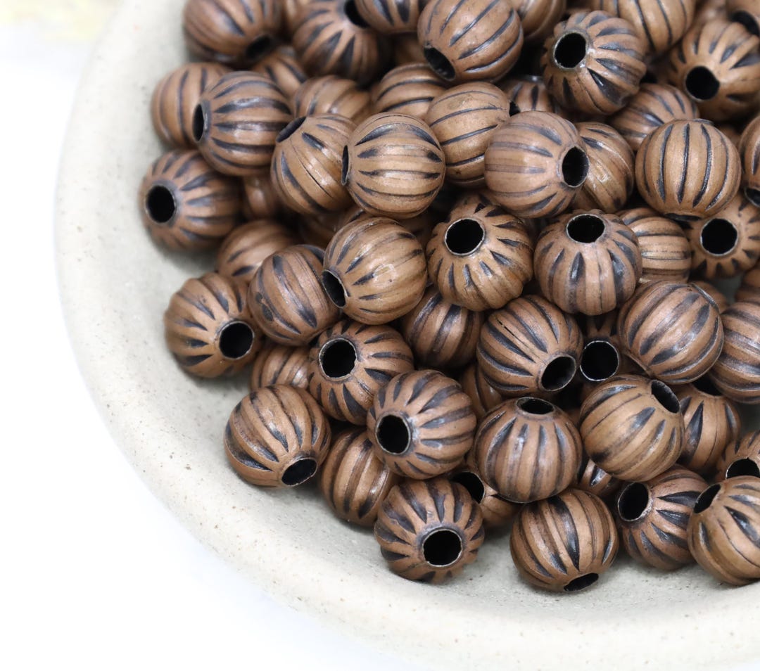Antique Copper Ribbed Spacer Beads 7mm Round Metal Beads for Jewelry ...